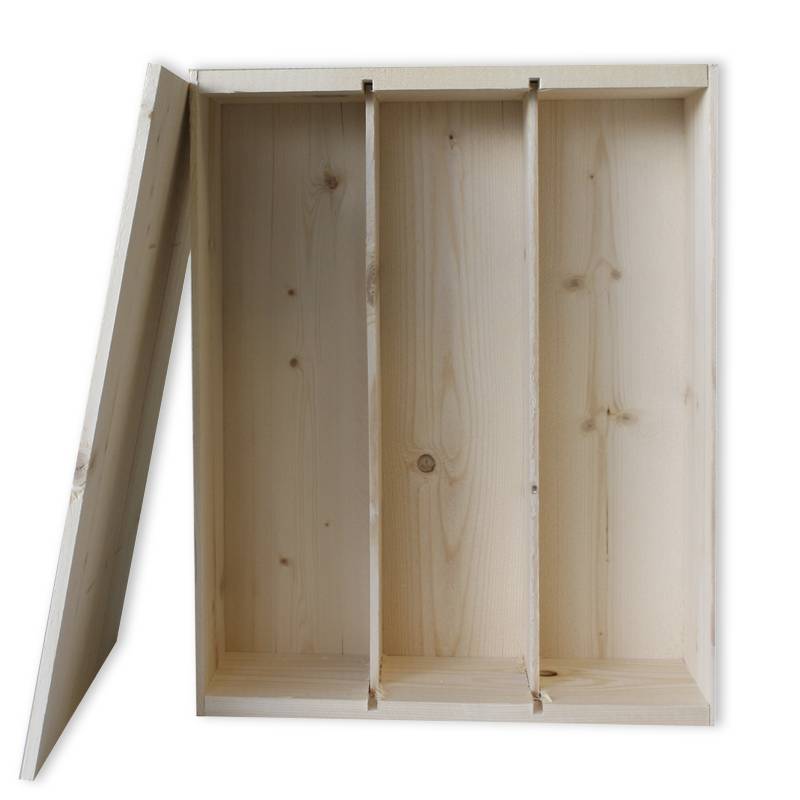 [699206] HOUTEN WIJNKISTJE 3 VAKS (losse deksel)