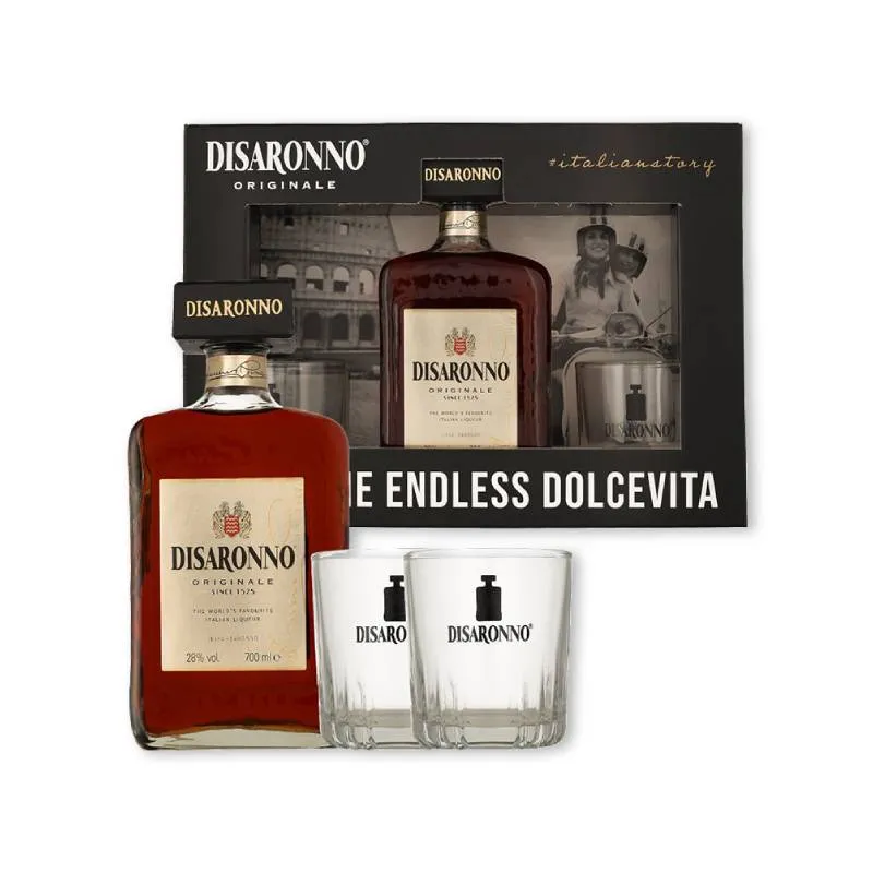 Disaronno 0,70 ltr 500 jaar GVP + 2 glazen