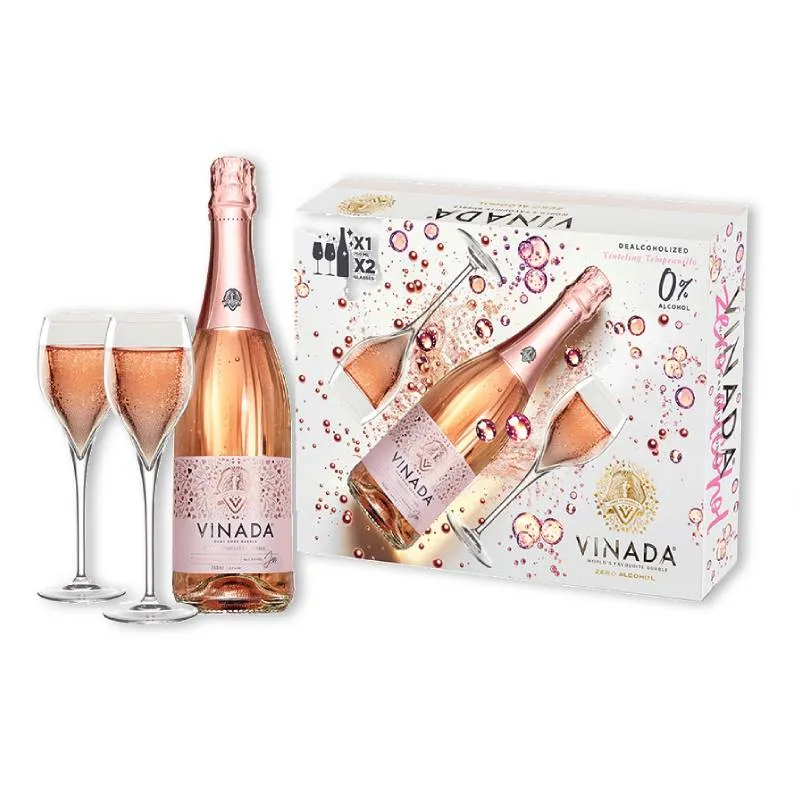 VINADA Giftbox Rose 0% 0,75 ltr + 2 glazen