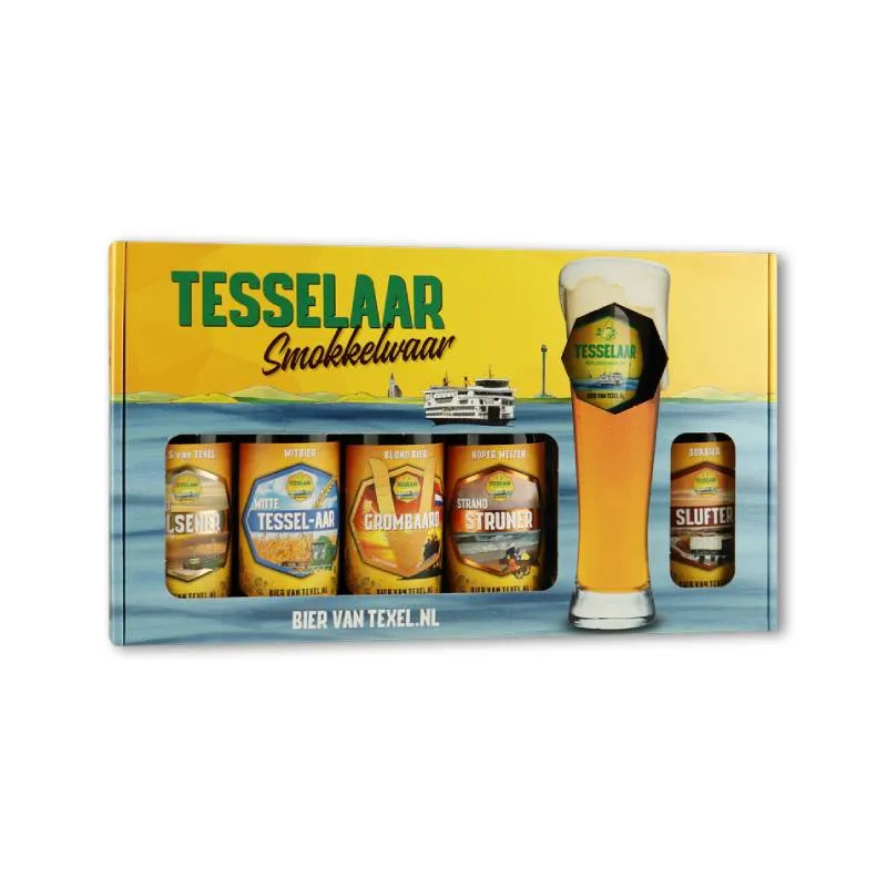 Tesselaar Smokkelbox Bierpakket 5 x 30cl + glas